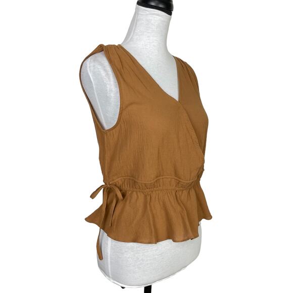 Grade & Gather | NWT Magnolia Brown Crepe Side Tie Cinched Peplum Tank - Picture 2 of 9